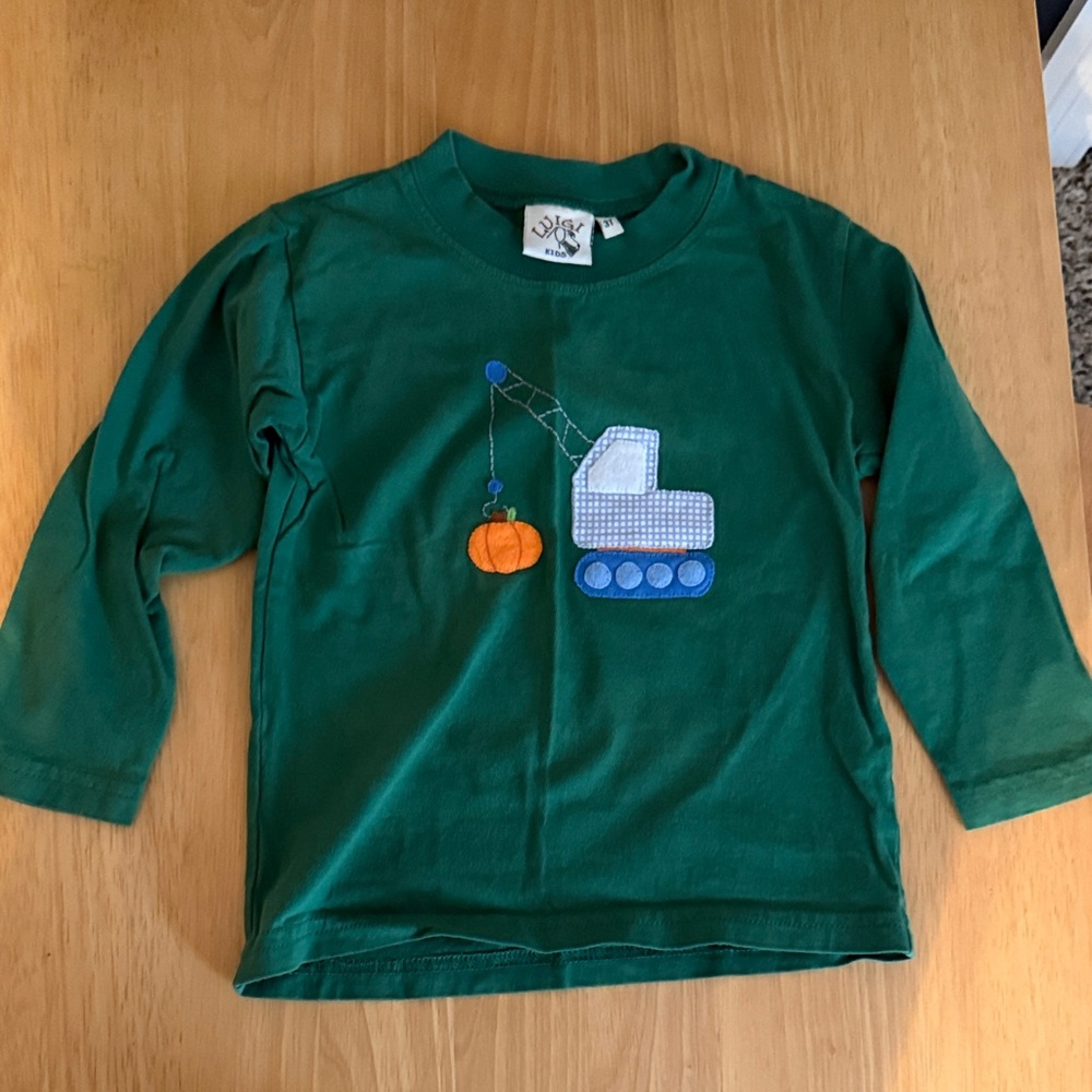 LUIGI Kids Green Long Sleeve Kids Tee with Crane Design
